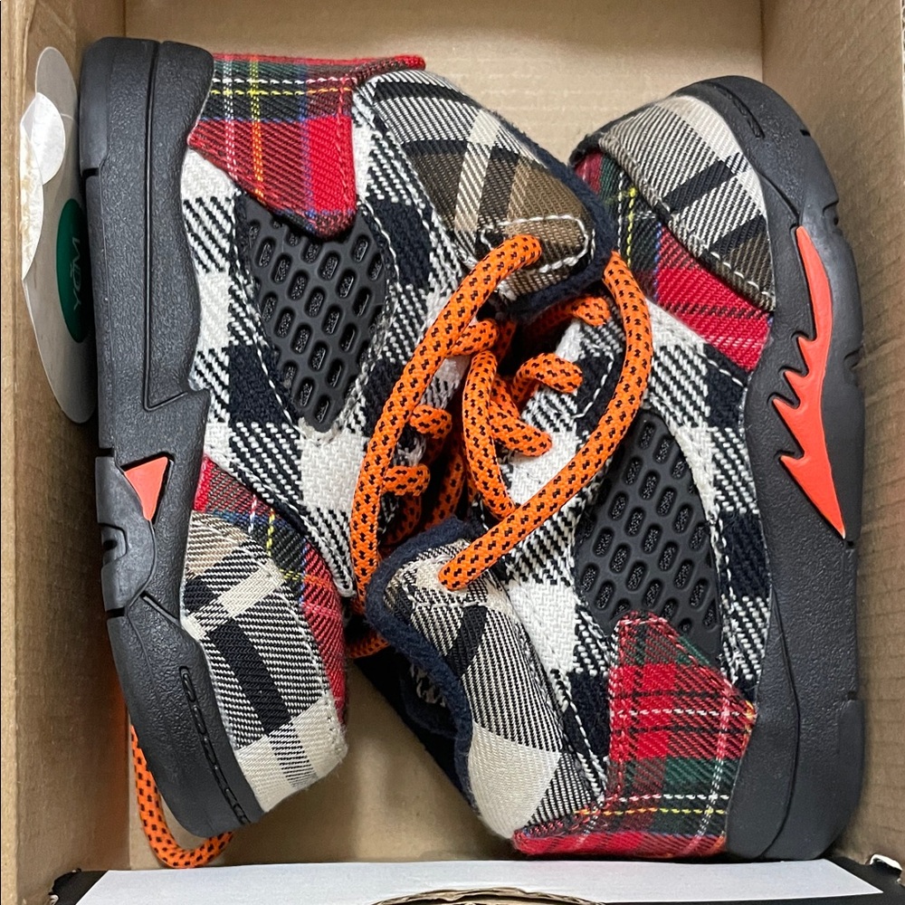 Jordan Kids Sneakers in Plaid with Orange Highlights